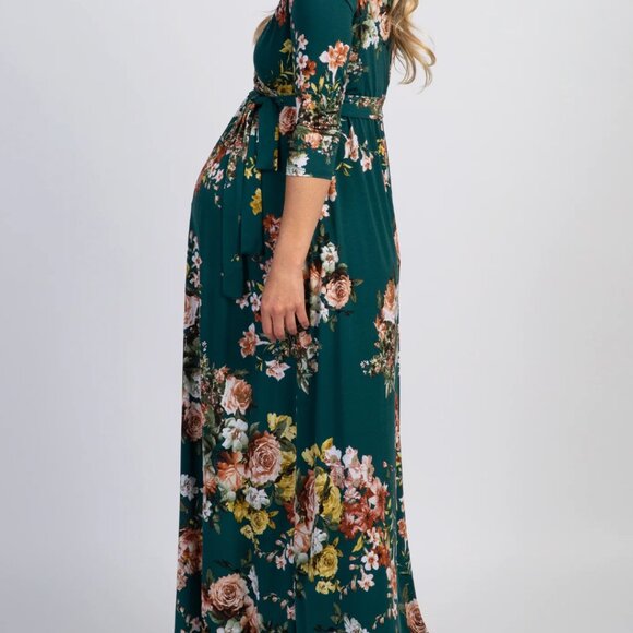 PinkBlush Cream and Purple Floral Print Sash Tie Maternity Maxi Dress, 2X - Picture 6 of 6